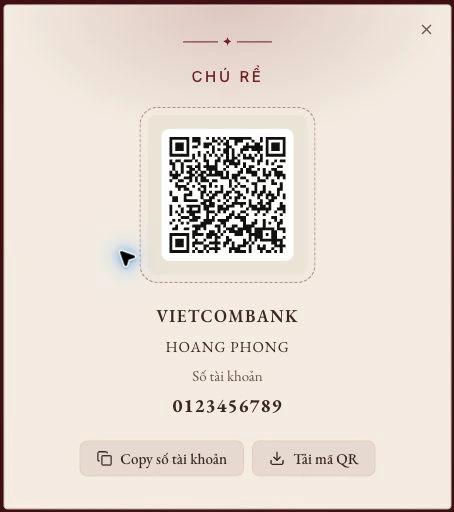 Hộp mừng cưới — Khách thấy ở đây. Ảnh chụp giao diện tiếng Việt.