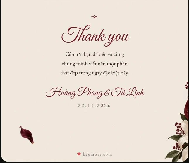 Lời cảm ơn — Khách thấy ở đây. Ảnh chụp giao diện tiếng Việt.