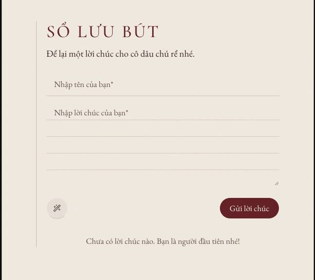 Sổ lưu bút — Khách thấy ở đây. Ảnh chụp giao diện tiếng Việt.