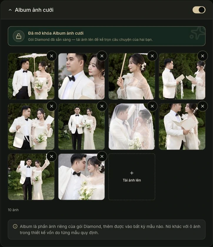 Album ảnh cưới — Bạn điền ở đây. Ảnh chụp giao diện tiếng Việt.