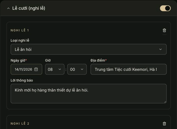 Lễ cưới (nghi lễ) — Bạn điền ở đây. Ảnh chụp giao diện tiếng Việt.